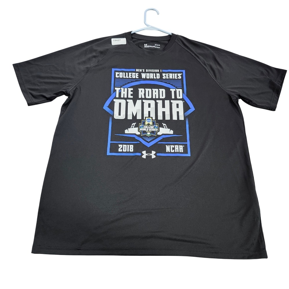 NCAA UNDER ARMOUR MENS L BLACK 2018 COLLEGE WORLD SERIES ROAD TO OMAHA EUC